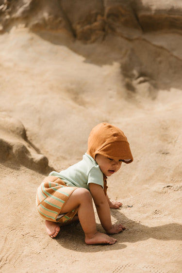 Briar Baby Brimmed Linen Bonnet, Rust